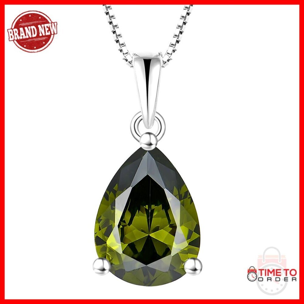 Sterling Silver Teardrop Pendant Necklace 9x12mm Pear Cut Birthstone Jewelry